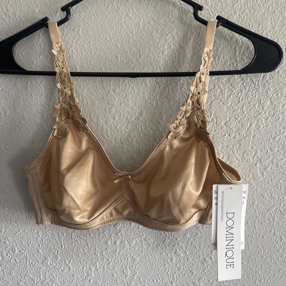 Dominique Womens Tan Floral Embroidered Strap Non-Wired Bra 34B NWT